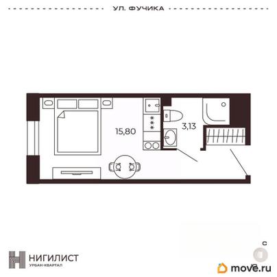 1-комн. апартаменты, 18.96 м&sup2;