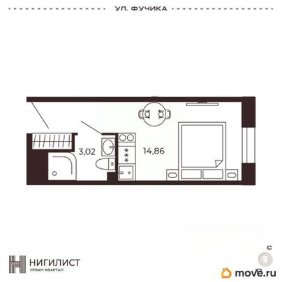 1-комн. апартаменты, 17.88 м&sup2;