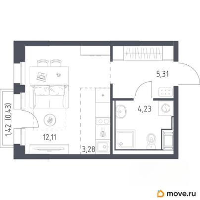 студия, 25.36 м&sup2;