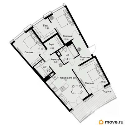 3-комн. квартира, 80.62 м&sup2;