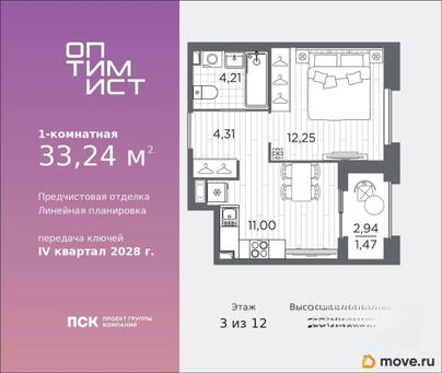 1-комн. квартира, 33.24 м&sup2;