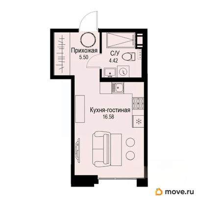 студия, 26.5 м&sup2;