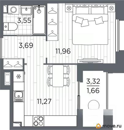 1-комн. квартира, 32.13 м&sup2;