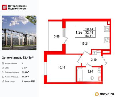 1-комн. квартира, 32.48 м&sup2;