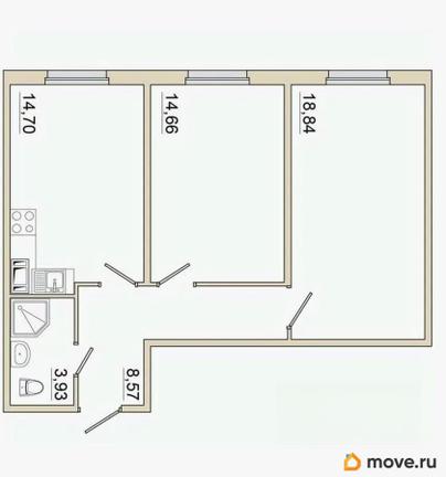 2-комн. квартира, 61 м&sup2;