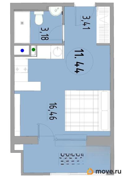1-комн. апартаменты, 28.64 м&sup2;