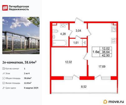 1-комн. квартира, 38.64 м&sup2;