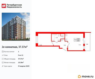 1-комн. квартира, 37.37 м&sup2;