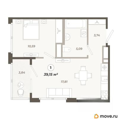 1-комн. квартира, 39.15 м&sup2;