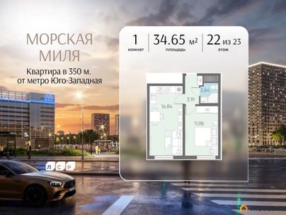 1-комн. квартира, 34.65 м&sup2;