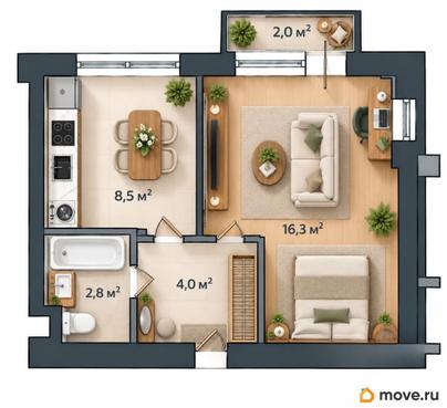 1-комн. квартира, 31.9 м&sup2;