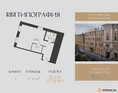 1-комн. апартаменты, 37.4 м&sup2;