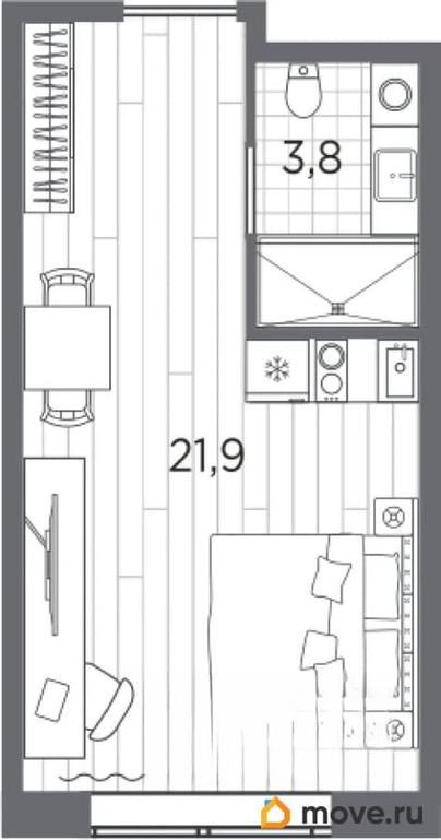 1-комн. апартаменты, 25.7 м&sup2;