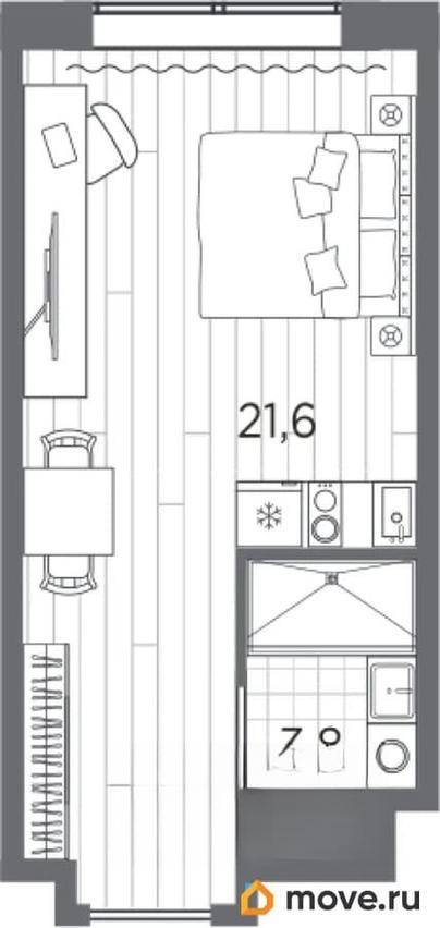 1-комн. апартаменты, 25.5 м&sup2;