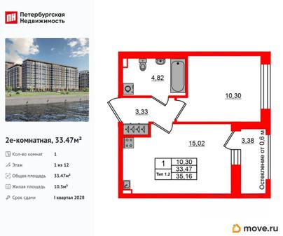 1-комн. квартира, 33.47 м&sup2;