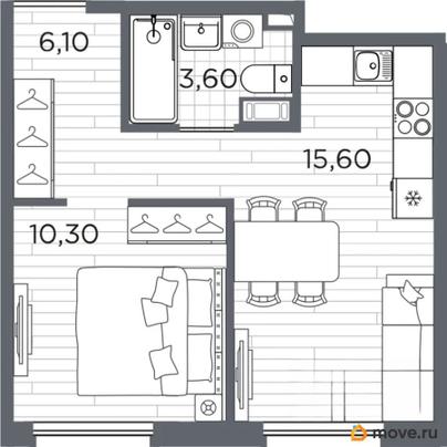 1-комн. квартира, 36.6 м&sup2;
