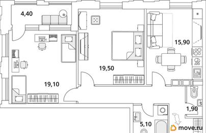 2-комн. квартира, 75.5 м&sup2;