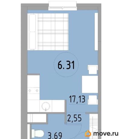 1-комн. апартаменты, 23.37 м&sup2;