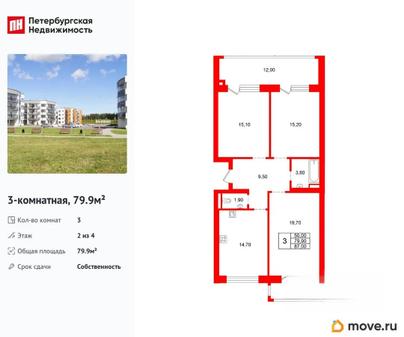 3-комн. квартира, 79.9 м&sup2;
