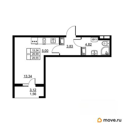 студия, 28.55 м&sup2;