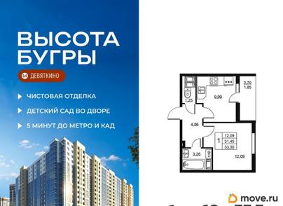 1-комн. квартира, 33.3 м&sup2;