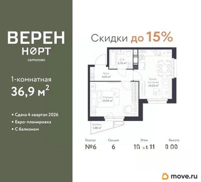 1-комн. квартира, 36.9 м&sup2;