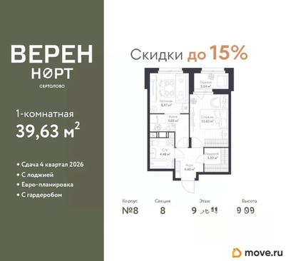 1-комн. квартира, 39.63 м&sup2;