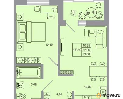 1-комн. квартира, 33.68 м&sup2;