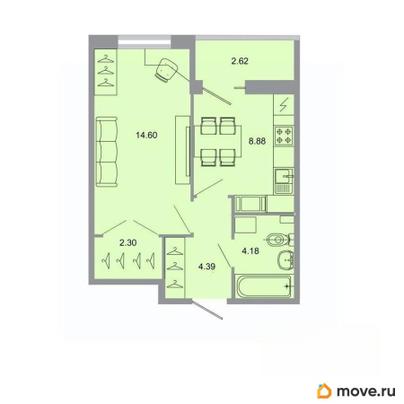 1-комн. квартира, 34.9 м&sup2;