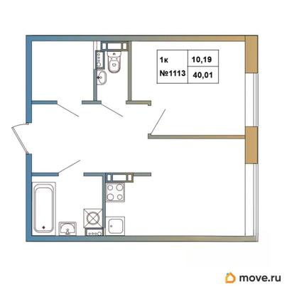 1-комн. квартира, 40.01 м&sup2;