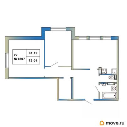 2-комн. квартира, 72.04 м&sup2;