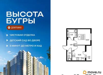 1-комн. квартира, 33.53 м&sup2;
