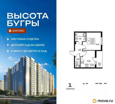 1-комн. квартира, 33.53 м&sup2;
