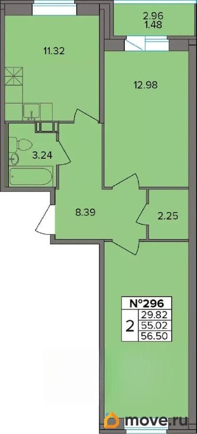 2-комн. квартира, 56.5 м&sup2;
