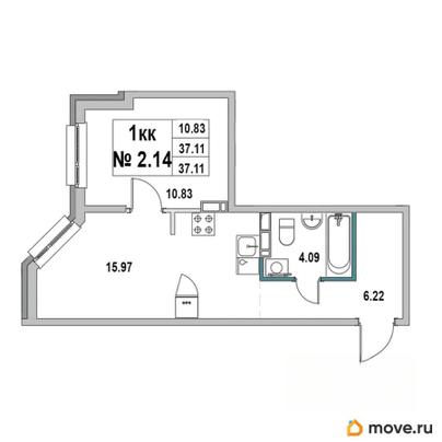 1-комн. квартира, 37.11 м&sup2;