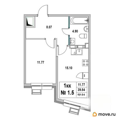 1-комн. квартира, 39.84 м&sup2;