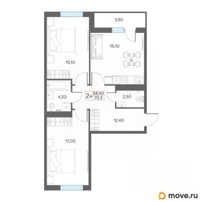 2-комн. квартира, 70.3 м&sup2;