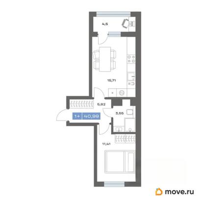 1-комн. квартира, 40.99 м&sup2;