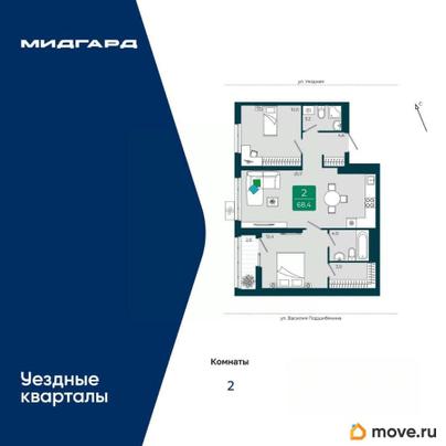 2-комн. квартира, 68.4 м&sup2;