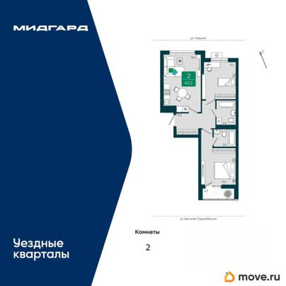 2-комн. квартира, 63.2 м&sup2;