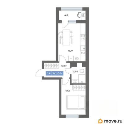 1-комн. квартира, 41.04 м&sup2;