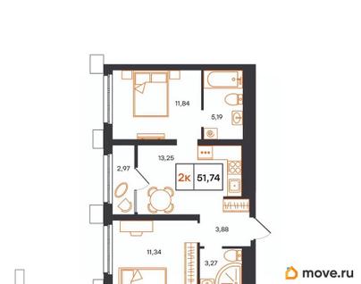 2-комн. квартира, 51.74 м&sup2;