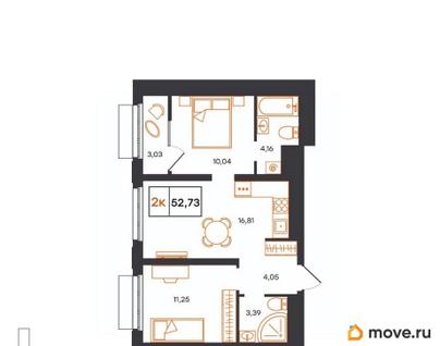 2-комн. квартира, 52.73 м&sup2;