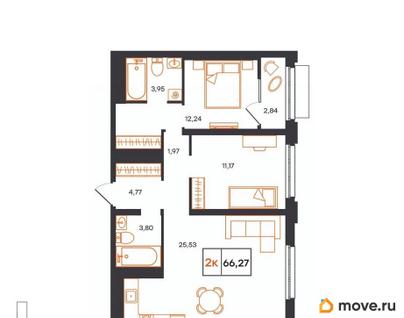 2-комн. квартира, 66.27 м&sup2;