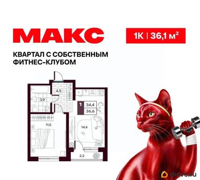 1-комн. квартира, 36.1 м&sup2;