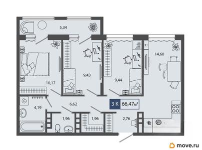 3-комн. квартира, 66.47 м&sup2;