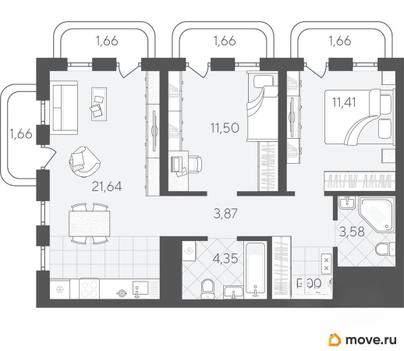 2-комн. квартира, 68.38 м&sup2;
