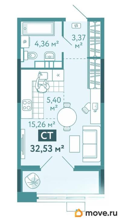 студия, 32.53 м&sup2;