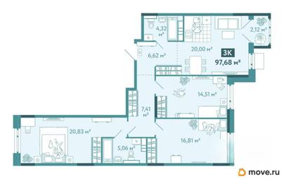 3-комн. квартира, 97.68 м&sup2;