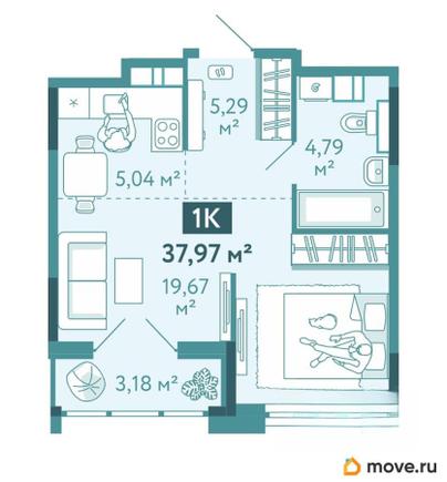 1-комн. квартира, 37.97 м&sup2;